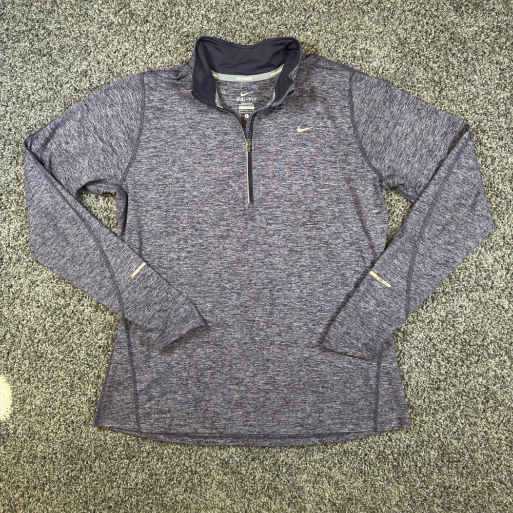 Nike Half Zip Running Top Women Large Dri-FIT Thumbhole Heathered Performance